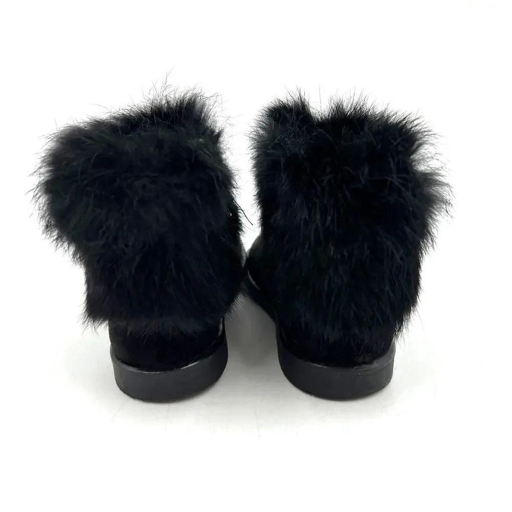 Luccini Suede Boots with Rabbit Fur Trim Black Ankle Booties